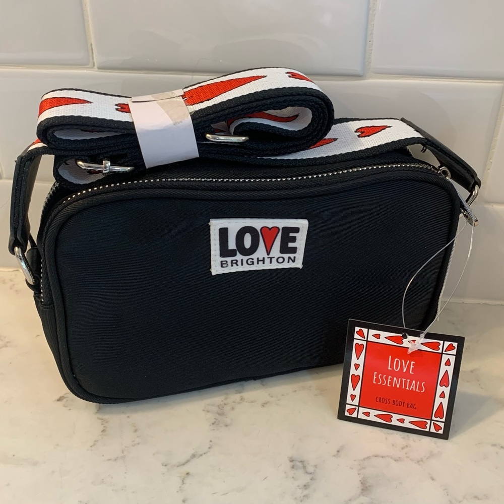 Brighton LOVE ESSENTIALS BLACK CROSSBODY BAG Heart Strap NEW With Tags